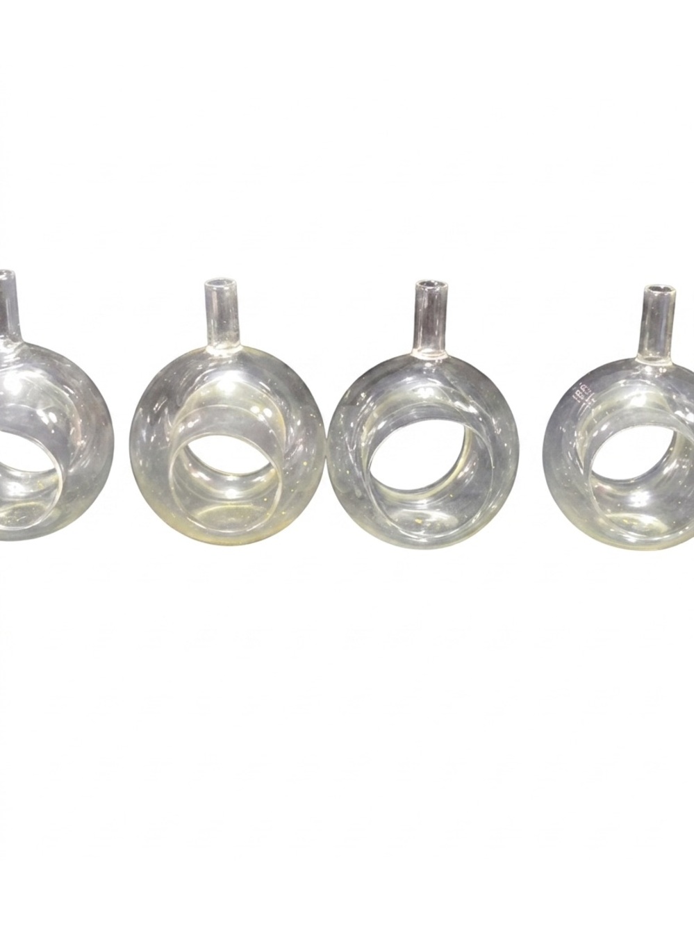 Set of 4 Two’s Company Hand Blown Glass Bud Vase Clear Center Hole Napkin Ring